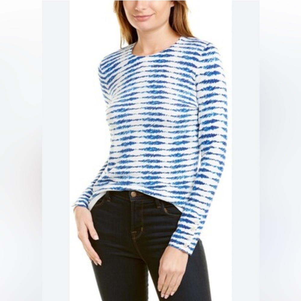 J.Mclaughlin Lenny Sweater White‎ Blue Striped Size XS Lightweight Classic Modal